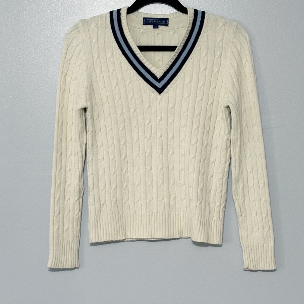 J. McLaughlin Silk Cable Knit Varsity Sweater Size X-Small